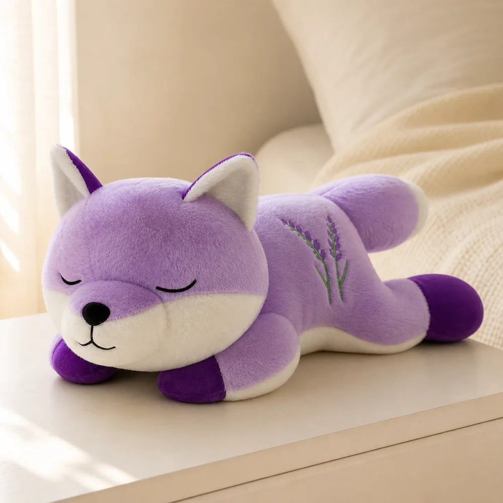 Lavender Sleepy Fox Plush on Bedside Table