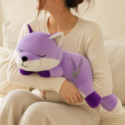 Lavender Sleepy Fox Plush Hugging Lifestyle
