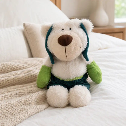 Adventure Bear Plush Stuffed Animal - White Bear on Bed