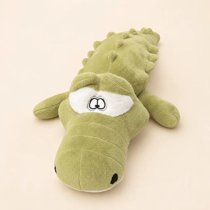 Light green 100cm crocodile plush front view on an ivory studio background