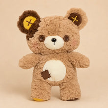 Light Tan Patchwork Teddy Bear Plush on Oatmeal Studio Background