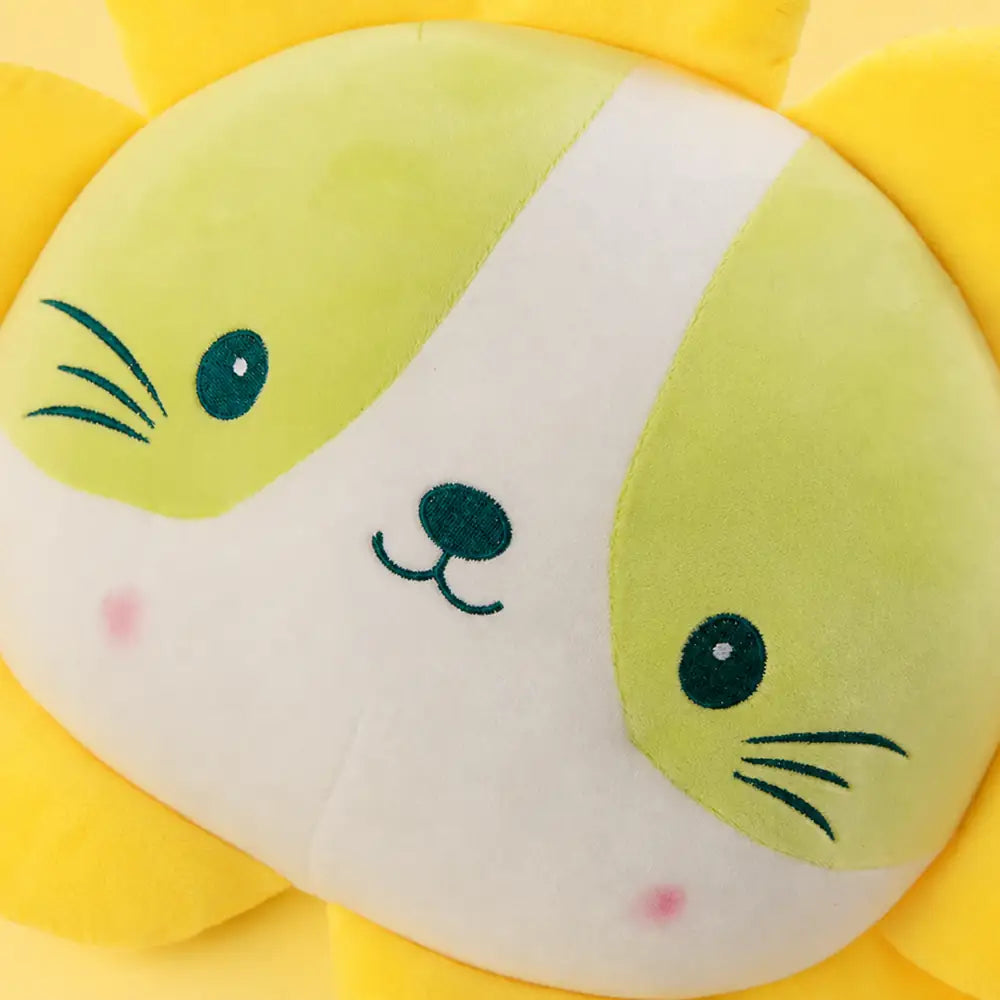 Green Lion Cat Plush Soft Embroidered Face Detail
