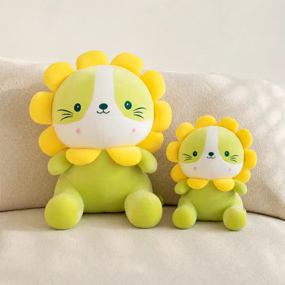 Green Lion Cat Plush 25cm and 35cm Pair on a Sofa