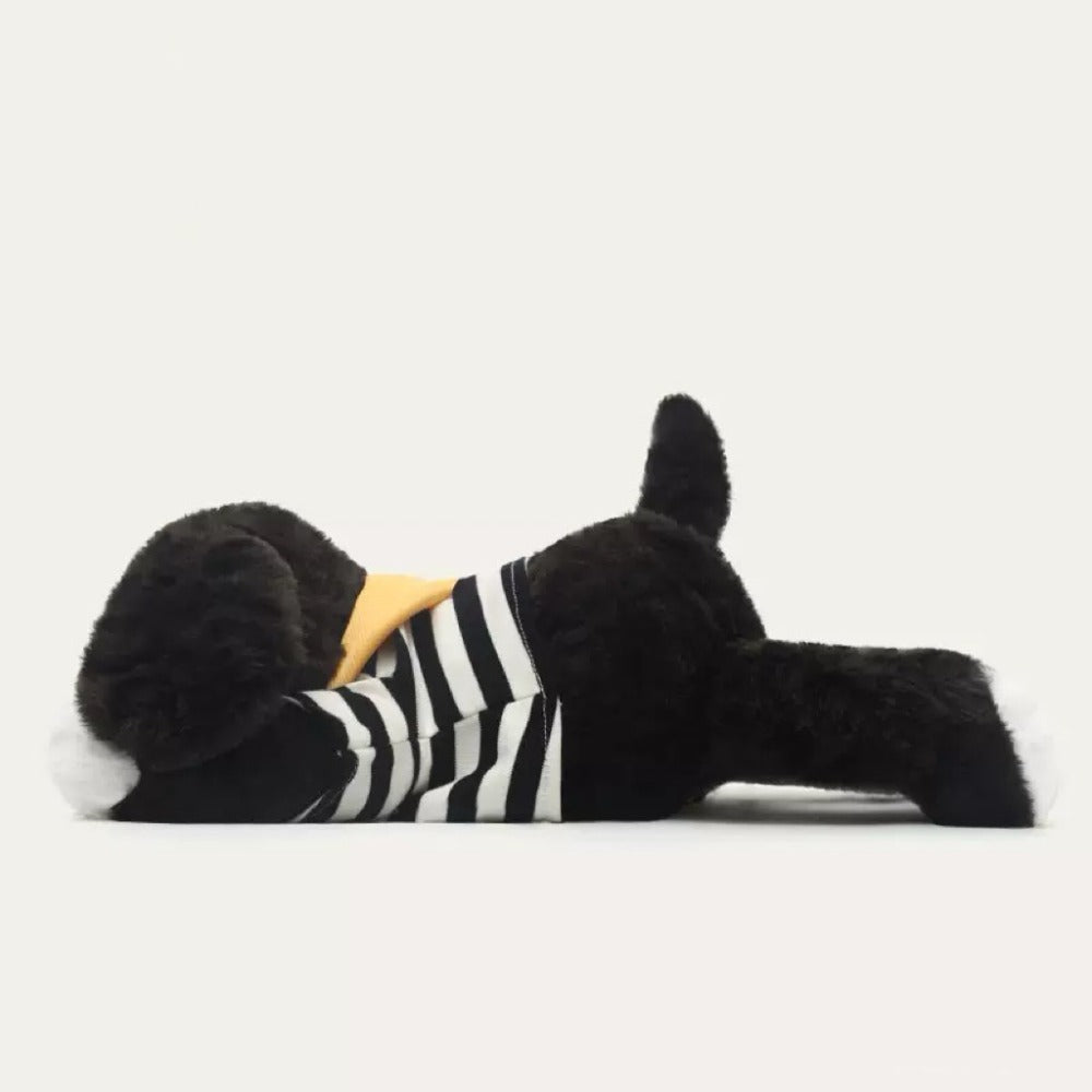 Lying Black and White Puppy Stuffed Animal