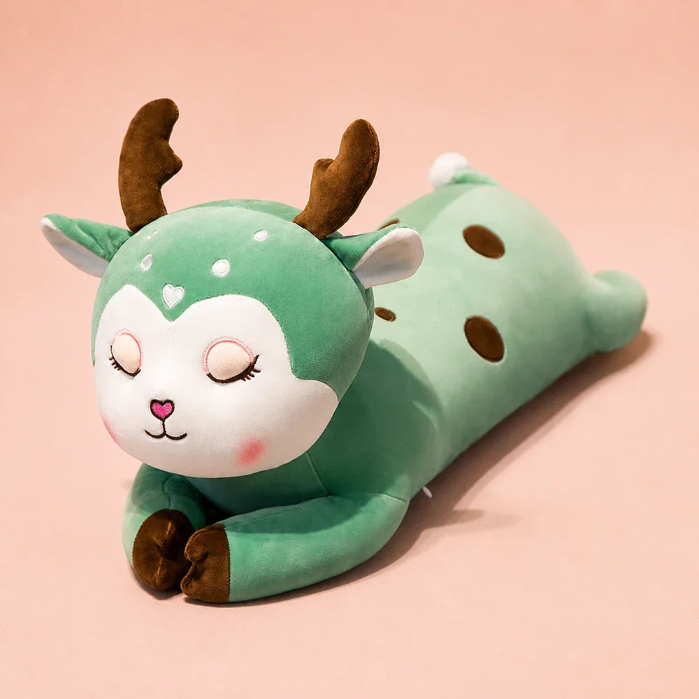 Mint Floral Deer Plush Body Pillow Studio View