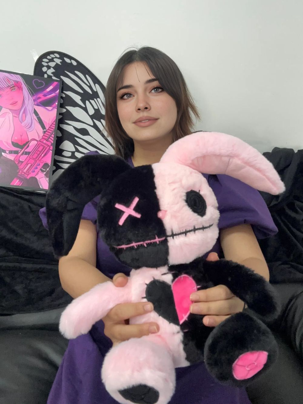 Goth Voodoo Pink and Black Bunny Plush