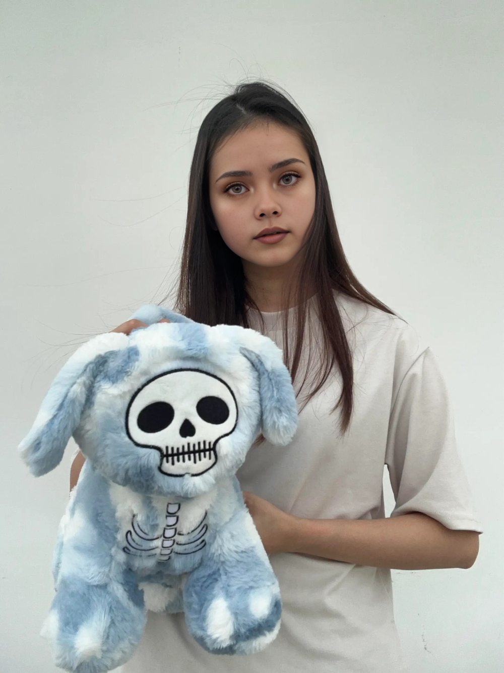 Blue Goth Skeleton Puppy Plush Handbag
