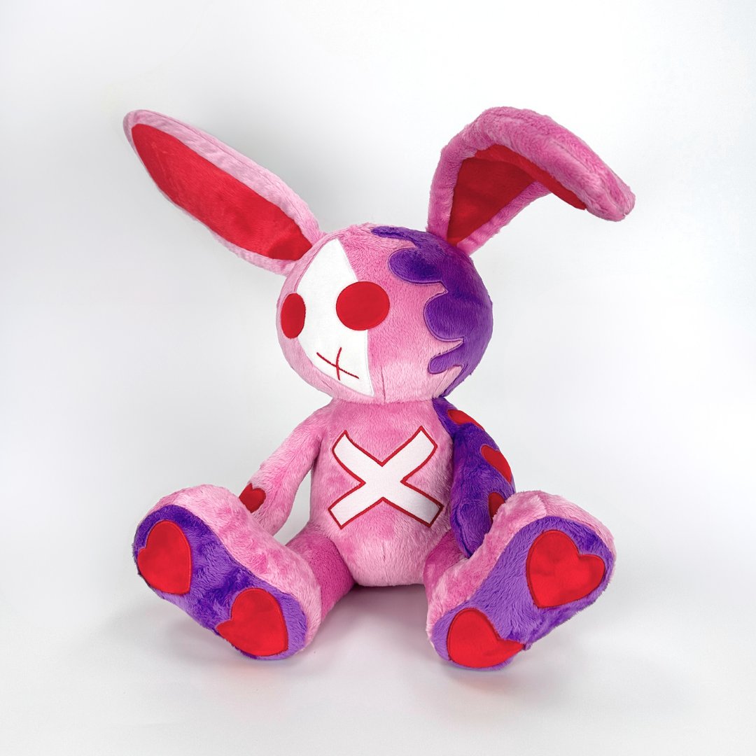 Emo, Pink, Purple, and Bunny stuffed animals