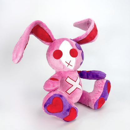 Emo, Pink, Purple, and Bunny stuffed animals