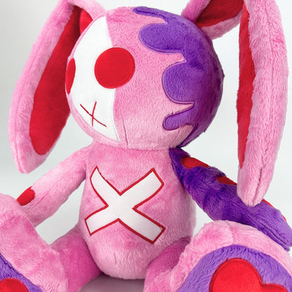 Emo, Pink, Purple, and Bunny stuffed animals