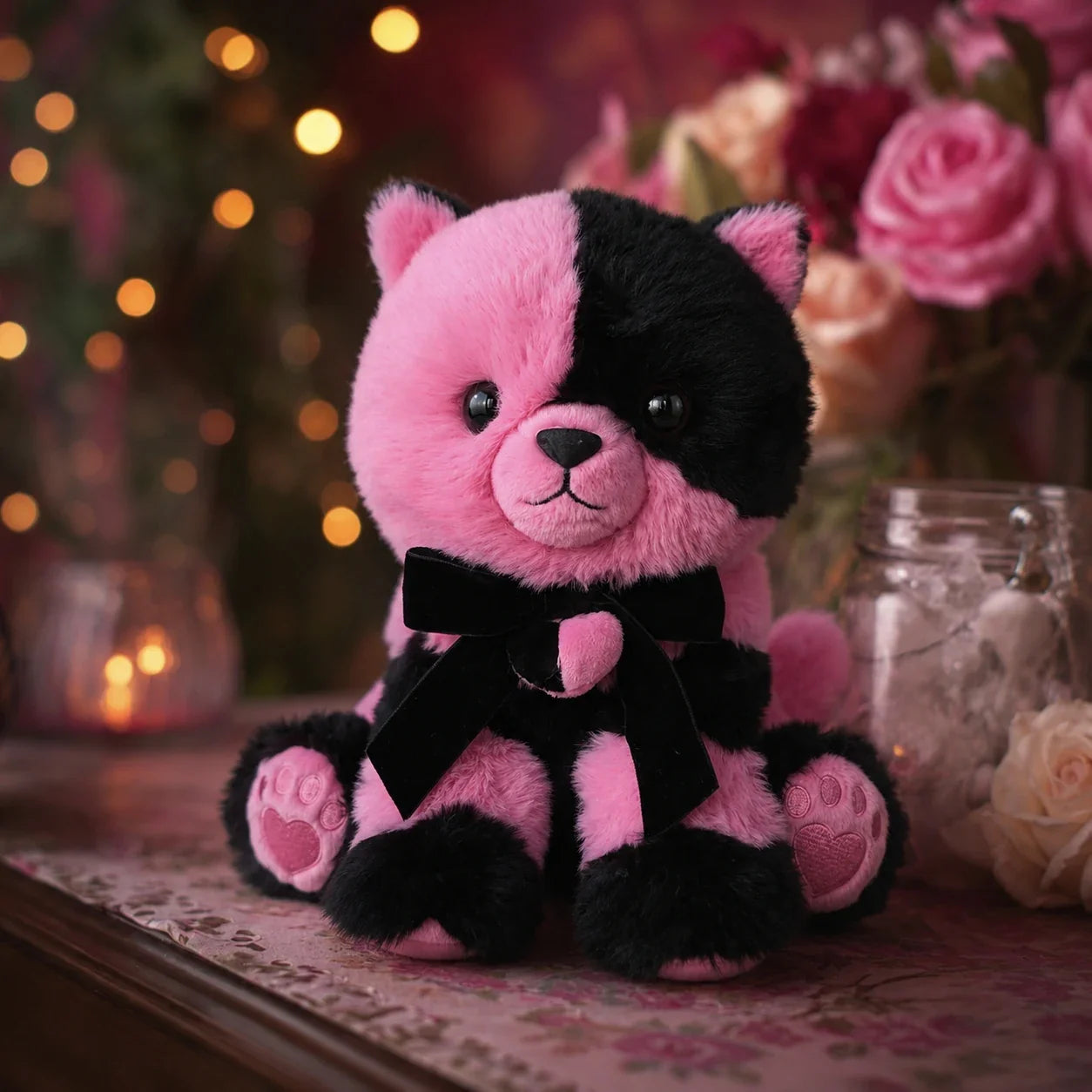 Noirberry Black and Pink Cat Stuffed Animal