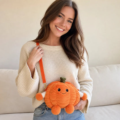 Orange Pumpkin Plush Crossbody Bag Lifestyle Photo