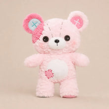 Pale Pink Patchwork Teddy Bear Plush on Oatmeal Studio Background
