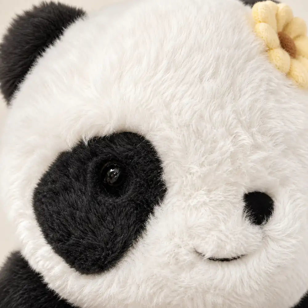 Flower Panda Plush Pillow – Faux Rabbit Fur Face Detail