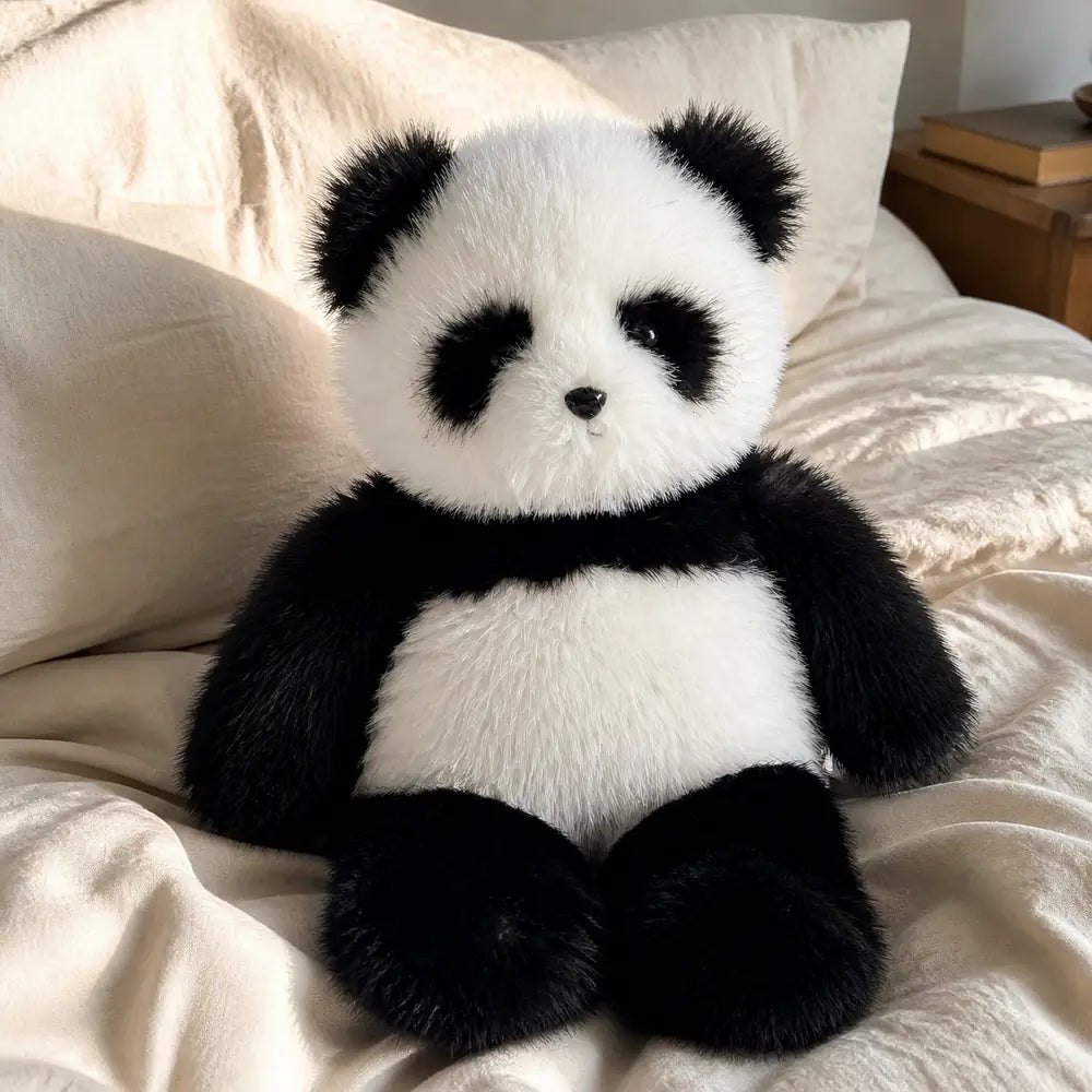 Giant Fuzzy Panda Plush on a Cozy Bed