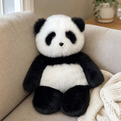 Giant Fuzzy Panda Plush on a Warm Sofa