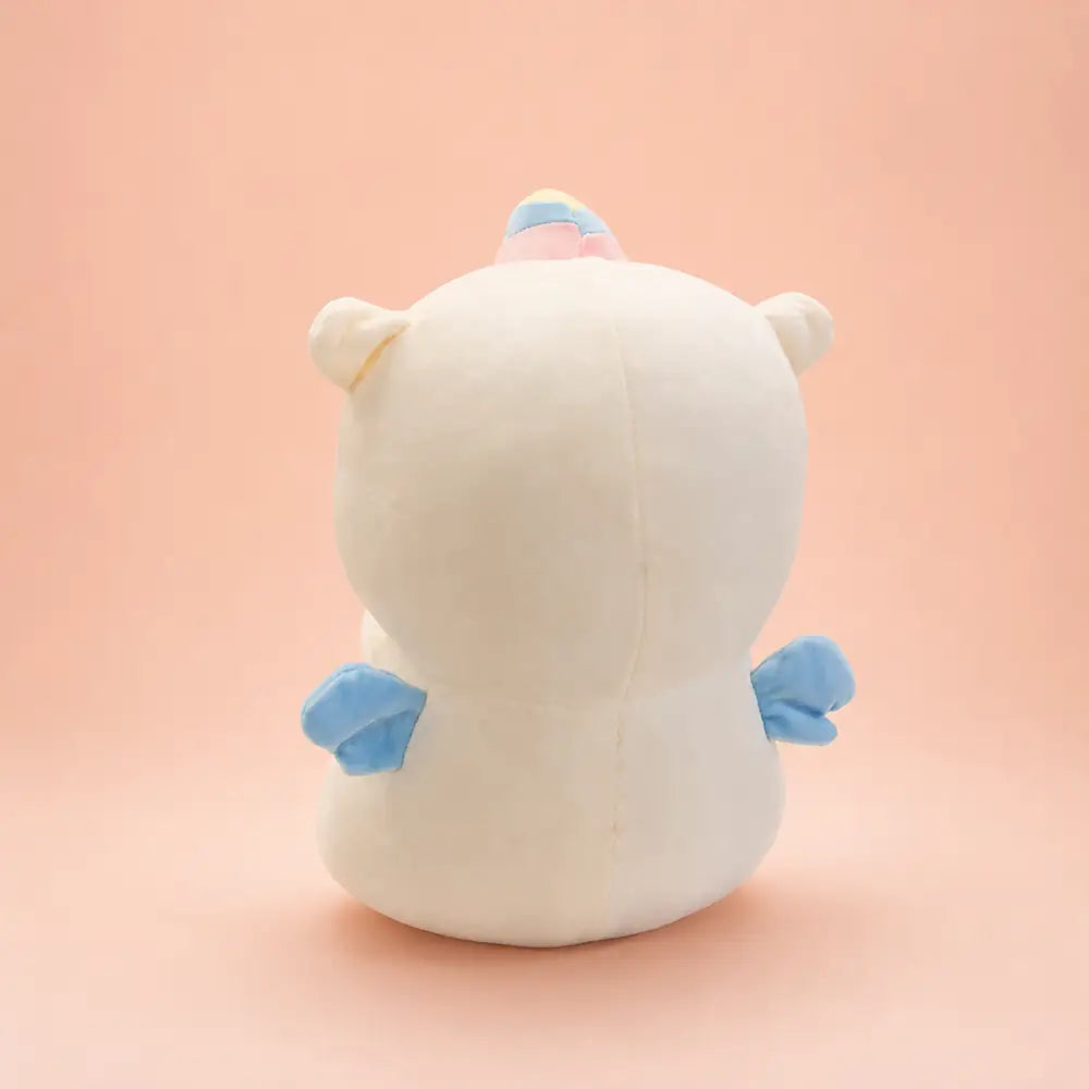 Pastel Heart Unicorn Plush Back View with Blue Wings