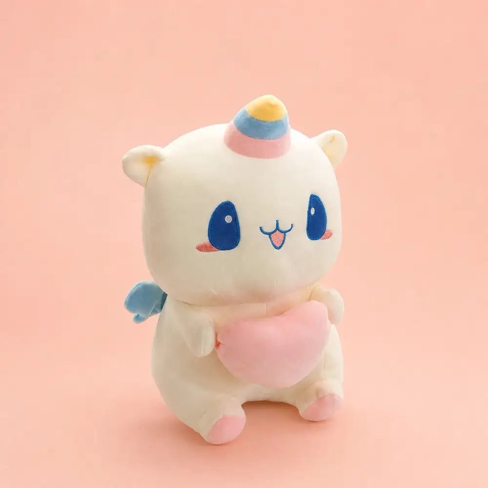 Pastel Heart Unicorn Plush Front View on Blush Pink Background