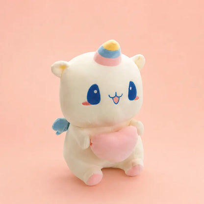 Pastel Heart Unicorn Plush Front View on Blush Pink Background