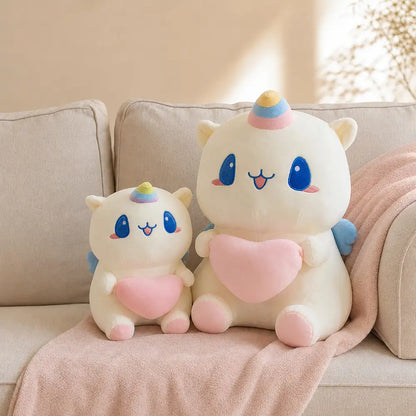 Pastel Heart Unicorn Plush Pair on a Cozy Sofa