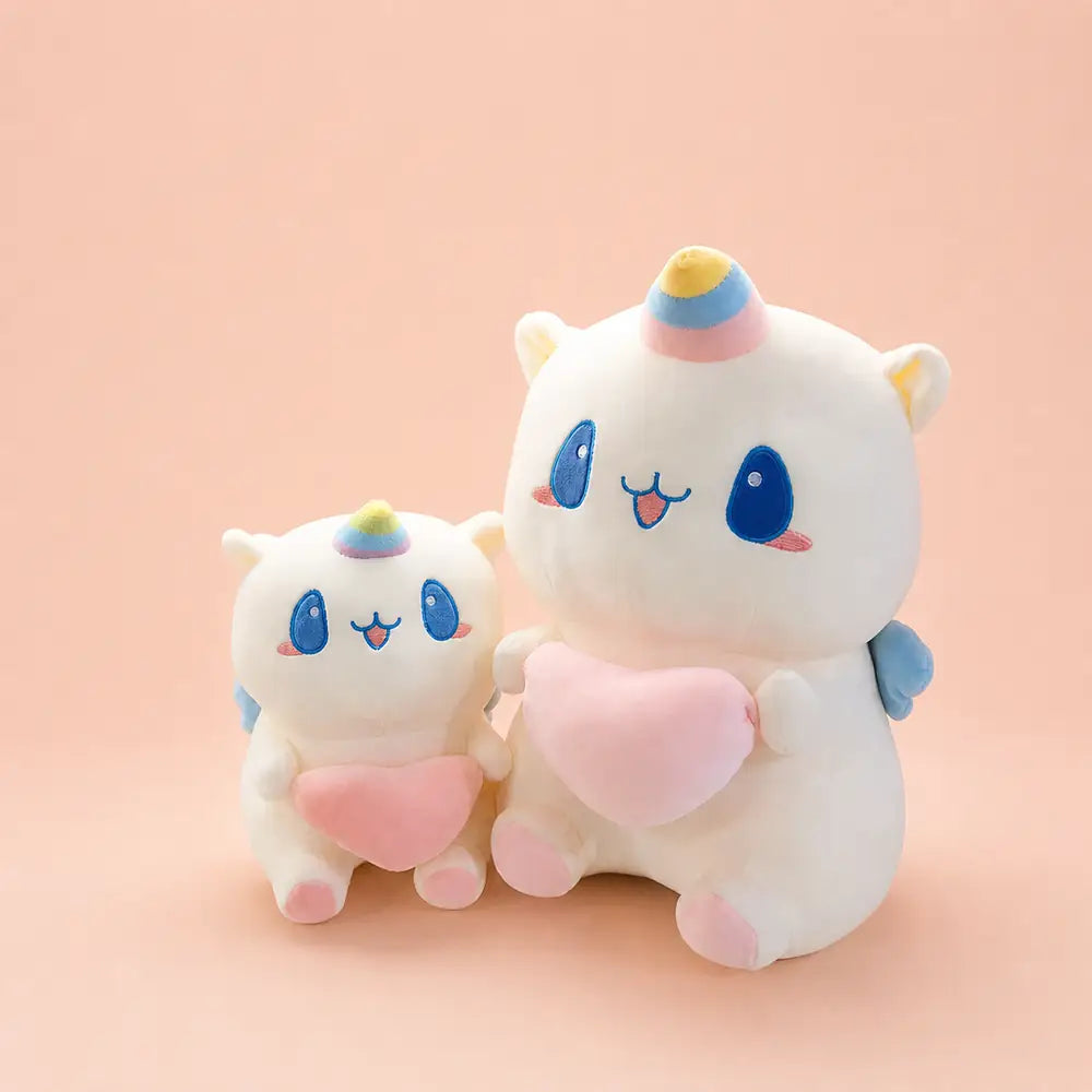 Pastel Heart Unicorn Plush in 35cm and 45cm Sizes on Blush Pink Background