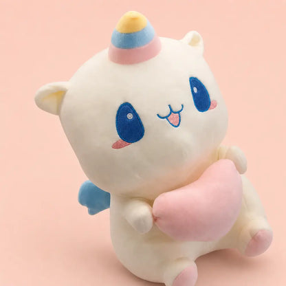 Pastel Heart Unicorn Plush Playful Angle View