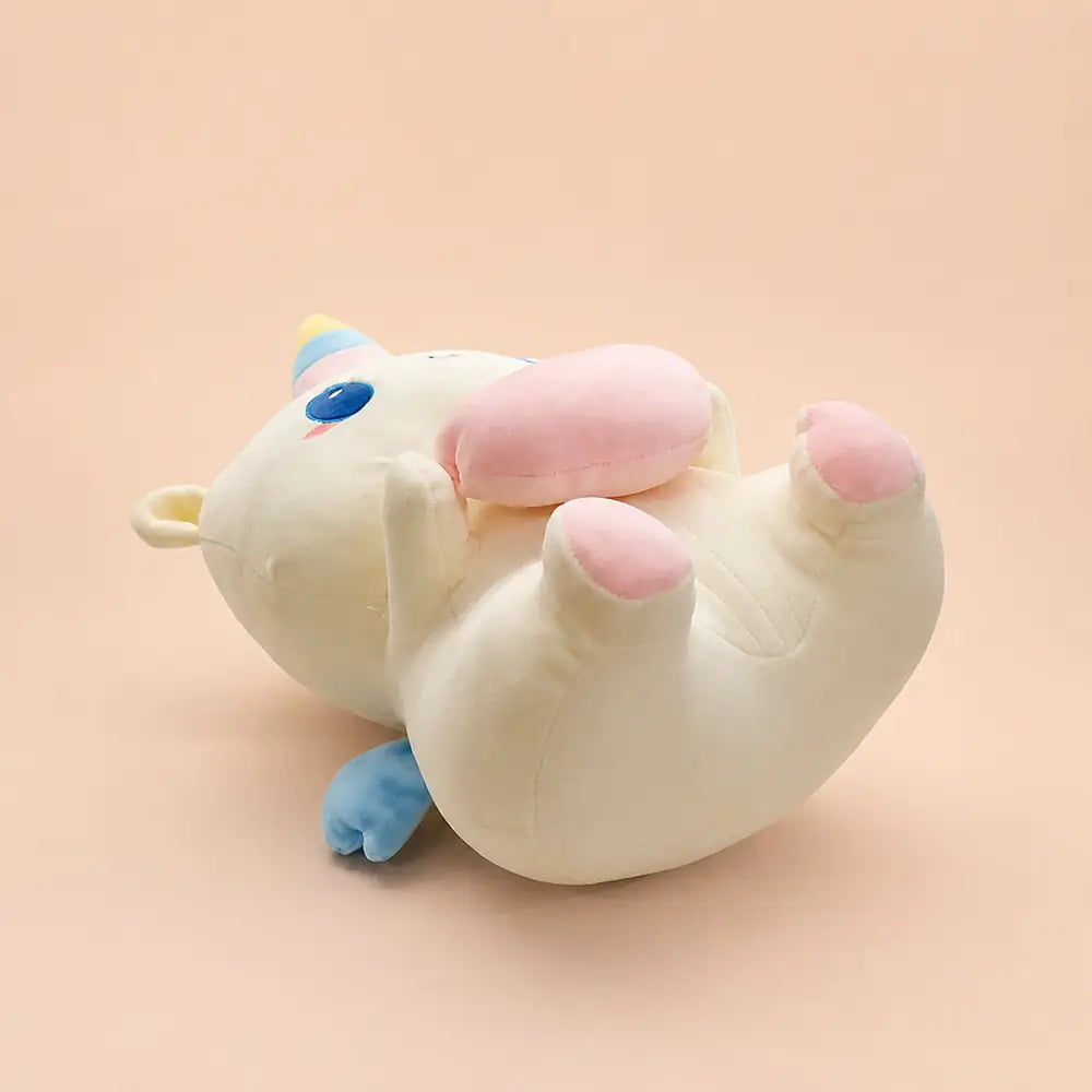 Pastel Heart Unicorn Plush Playful Reclined View