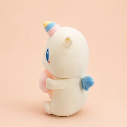 Pastel Heart Unicorn Plush Side View with Blue Wing