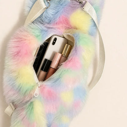 Pastel Rainbow Cat Plush Shoulder Bag Open Interior