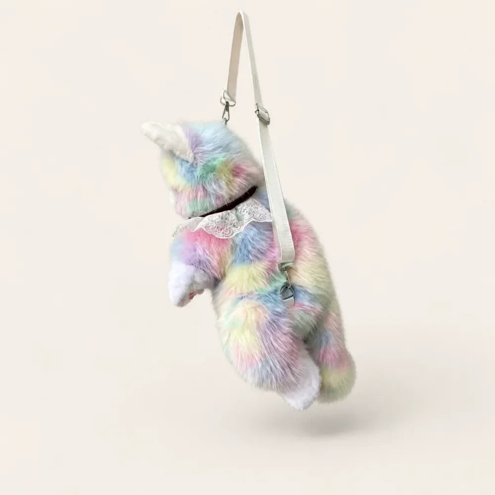 Pastel Rainbow Cat Plush Shoulder Bag Side Profile
