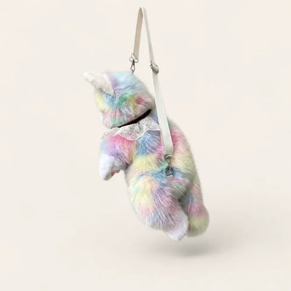 Pastel Rainbow Cat Plush Shoulder Bag Side Profile
