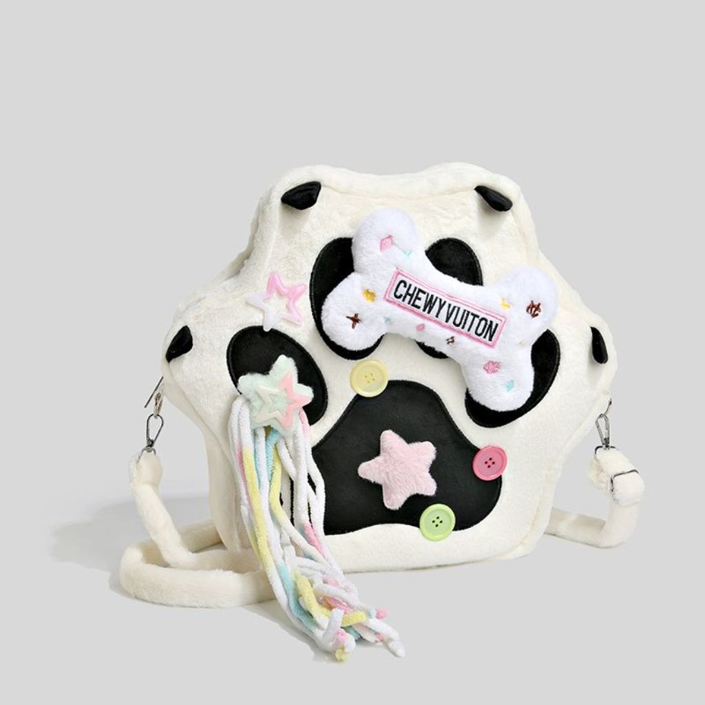 Kawaii Black and White Paw Plush Backpack