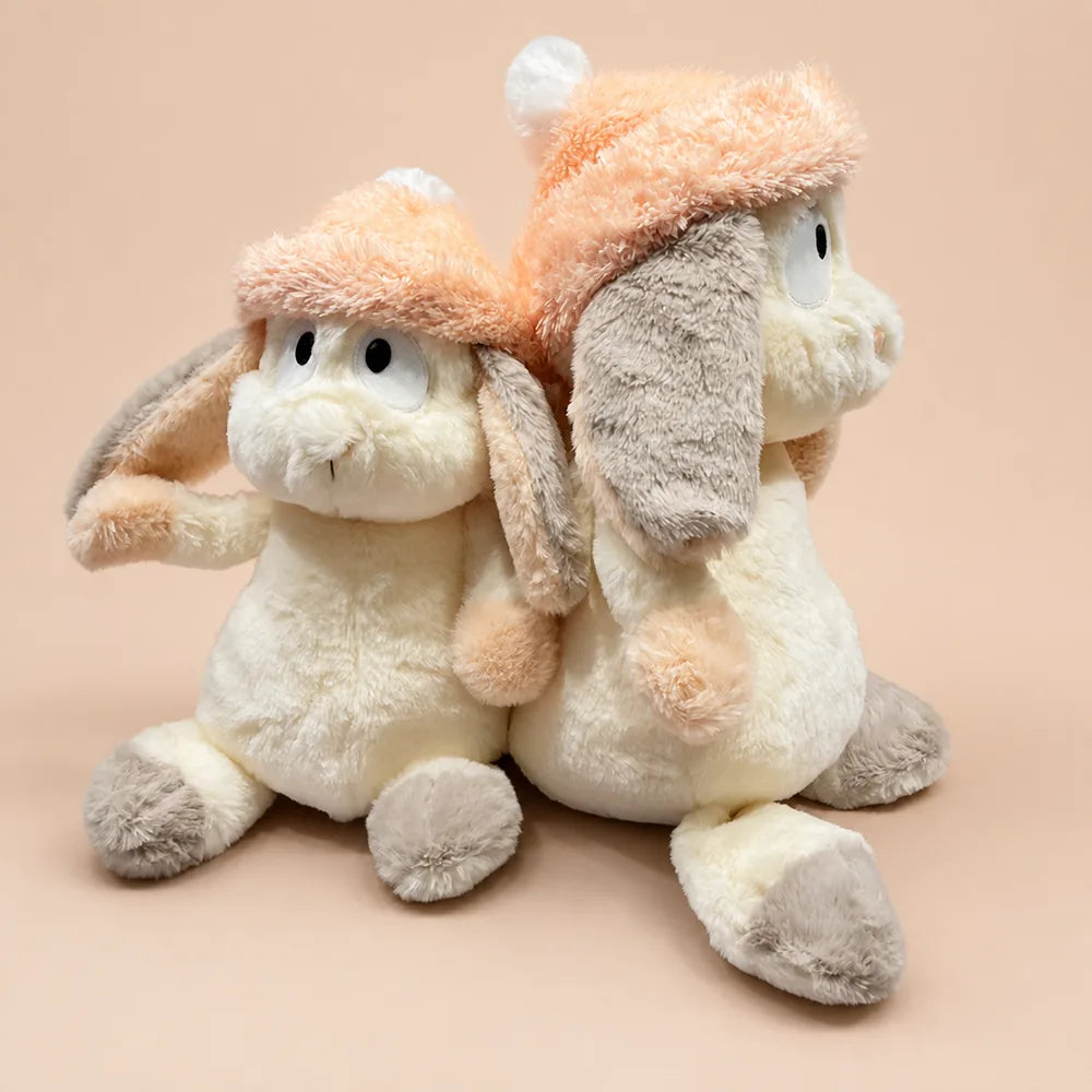 Peach Pom-Pom Bunny Plush - Two Plushes Back to Back