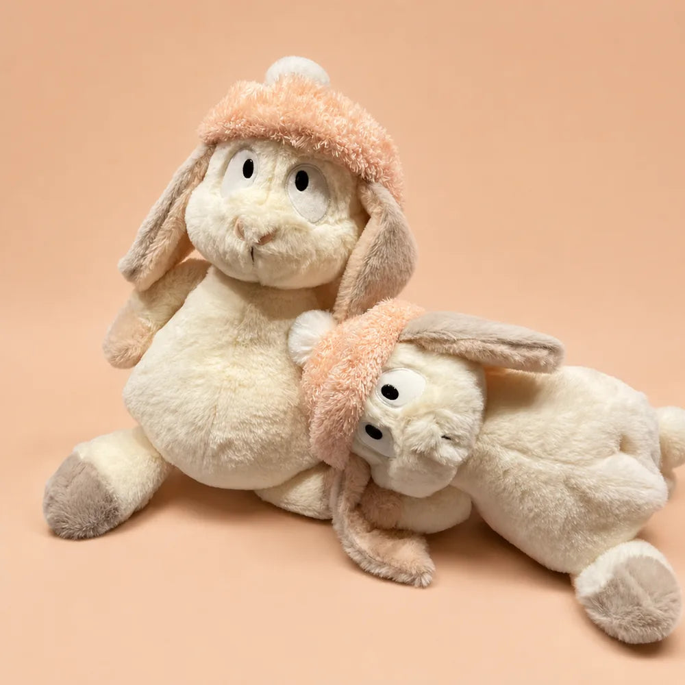 Peach Pom-Pom Bunny Plush - Playful Pair