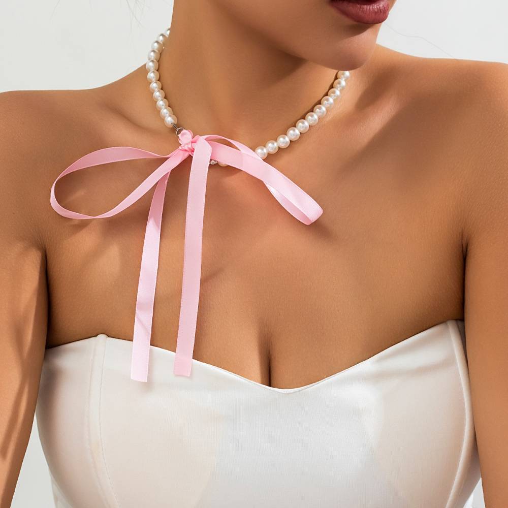 Pearl & Long Ribbon Choker
