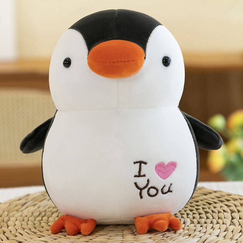 Black penguin plush pillows with I love you 