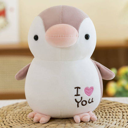 Dusty Pink penguin plush pillows with I love you 