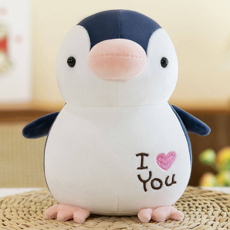 Dark blue penguin plush pillows with I love you 