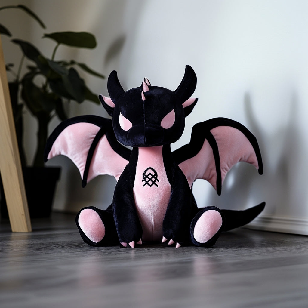 Goth Black Pink Baby and Dragon stuffed animals