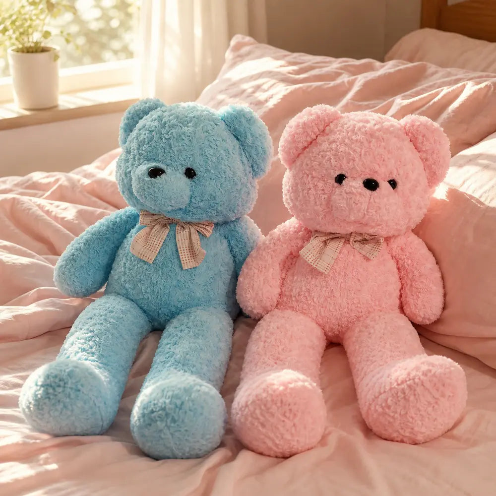 Pink and Blue Pastel Teddy Bear Plush Bedroom Lifestyle