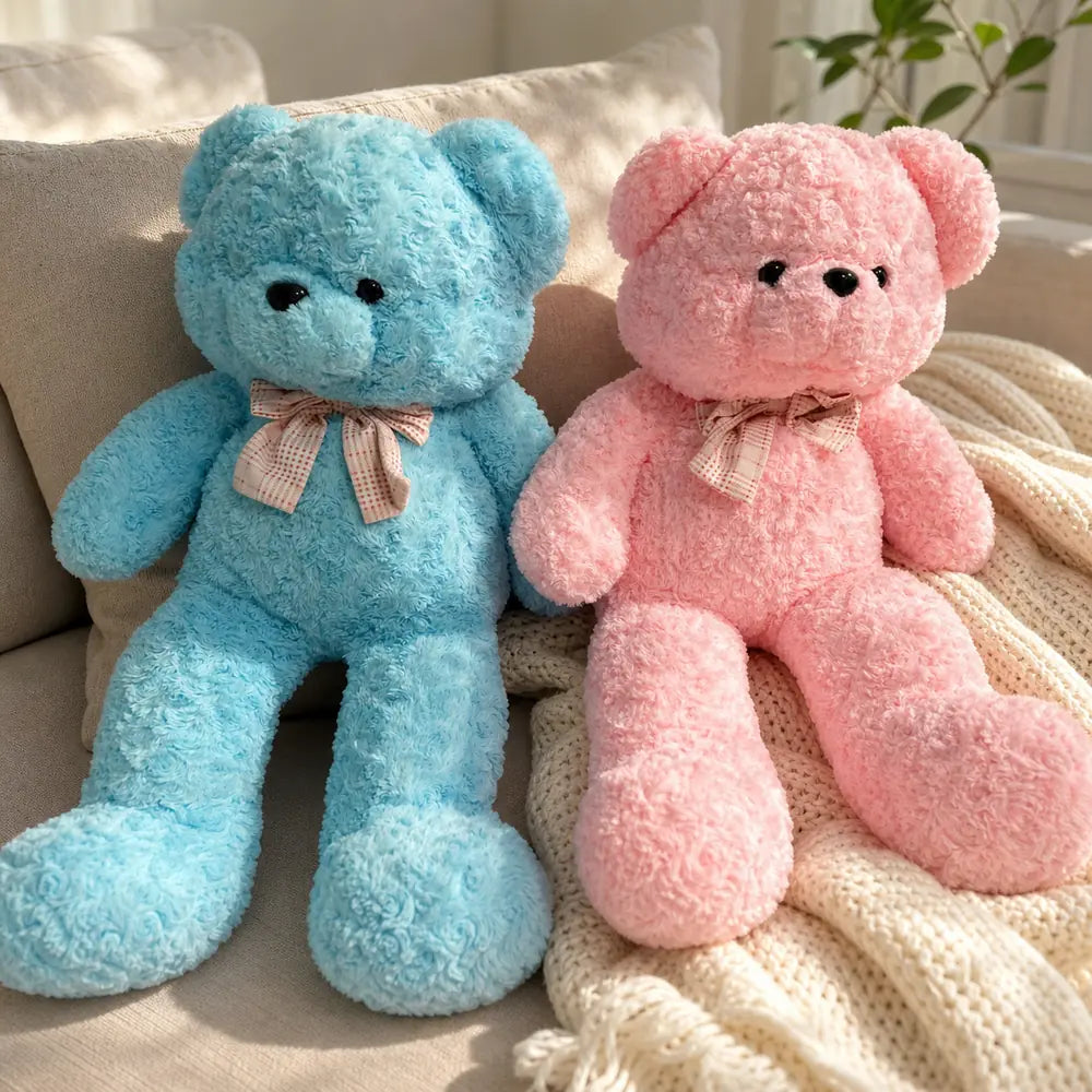 Pink and Blue Pastel Teddy Bear Plush Sofa Lifestyle