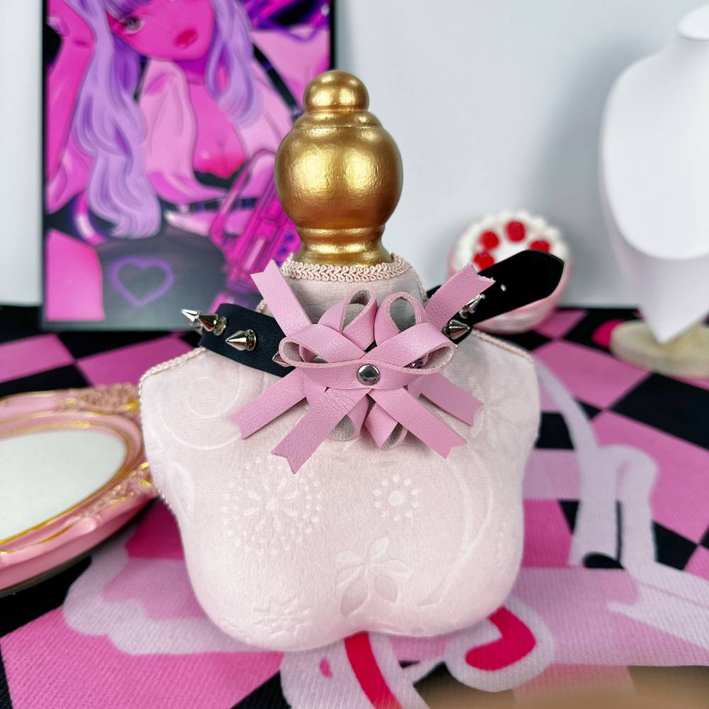 Sweet & Edgy Punk Spiked Pink Ribbon Leather Choker