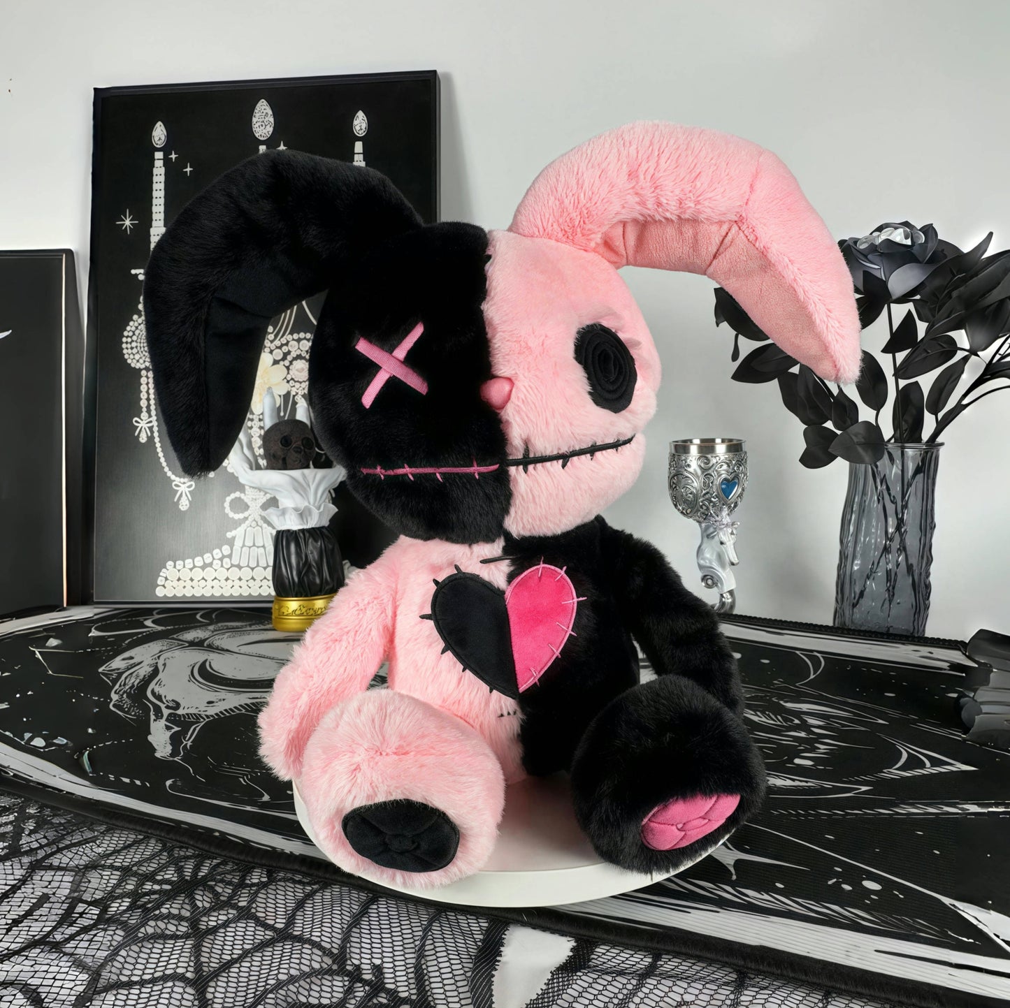 Goth Voodoo Pink and Black Bunny Plush