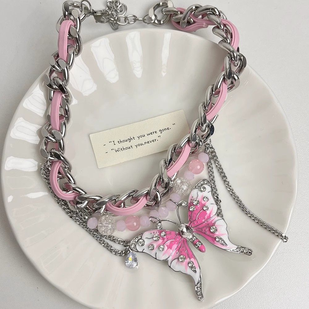 Butterfly Chain Pink Choker