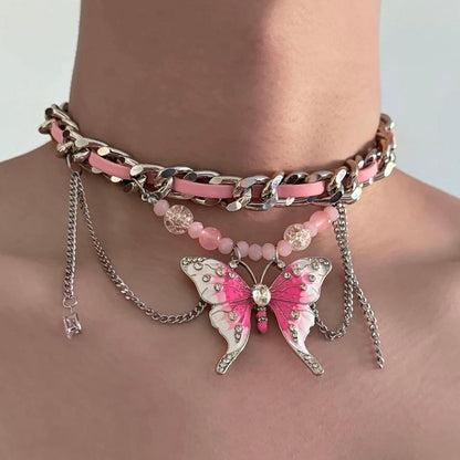 Butterfly Chain Pink Choker