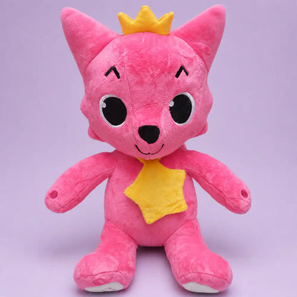 Pink Crowned Fox Stuffed Animal Front Detail on a Lavender Studio Background