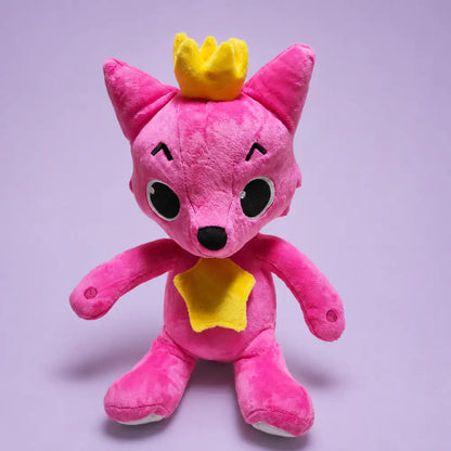 Pink Crowned Fox Stuffed Animal Front View on a Lavender Studio Background