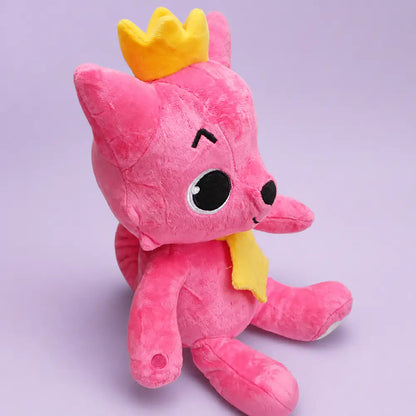 Pink Crowned Fox Stuffed Animal Left Angle on a Lavender Studio Background
