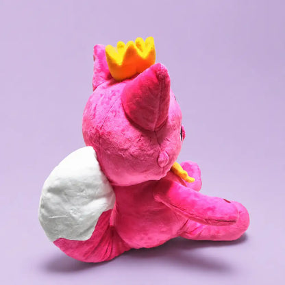 Pink Crowned Fox Stuffed Animal Rear View on a Lavender Studio Background