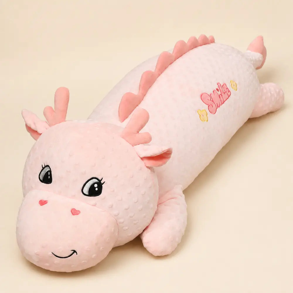 Pink Long Dinosaur Plush Toy on Warm Cream Background